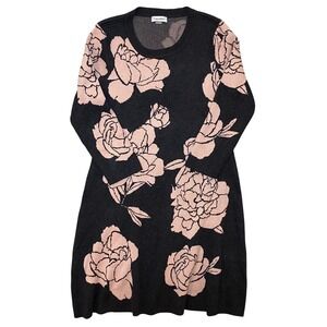 Calvin Klein Floral Jacquard Sweater Dress Gray Pink Knit Long Sleeve L
